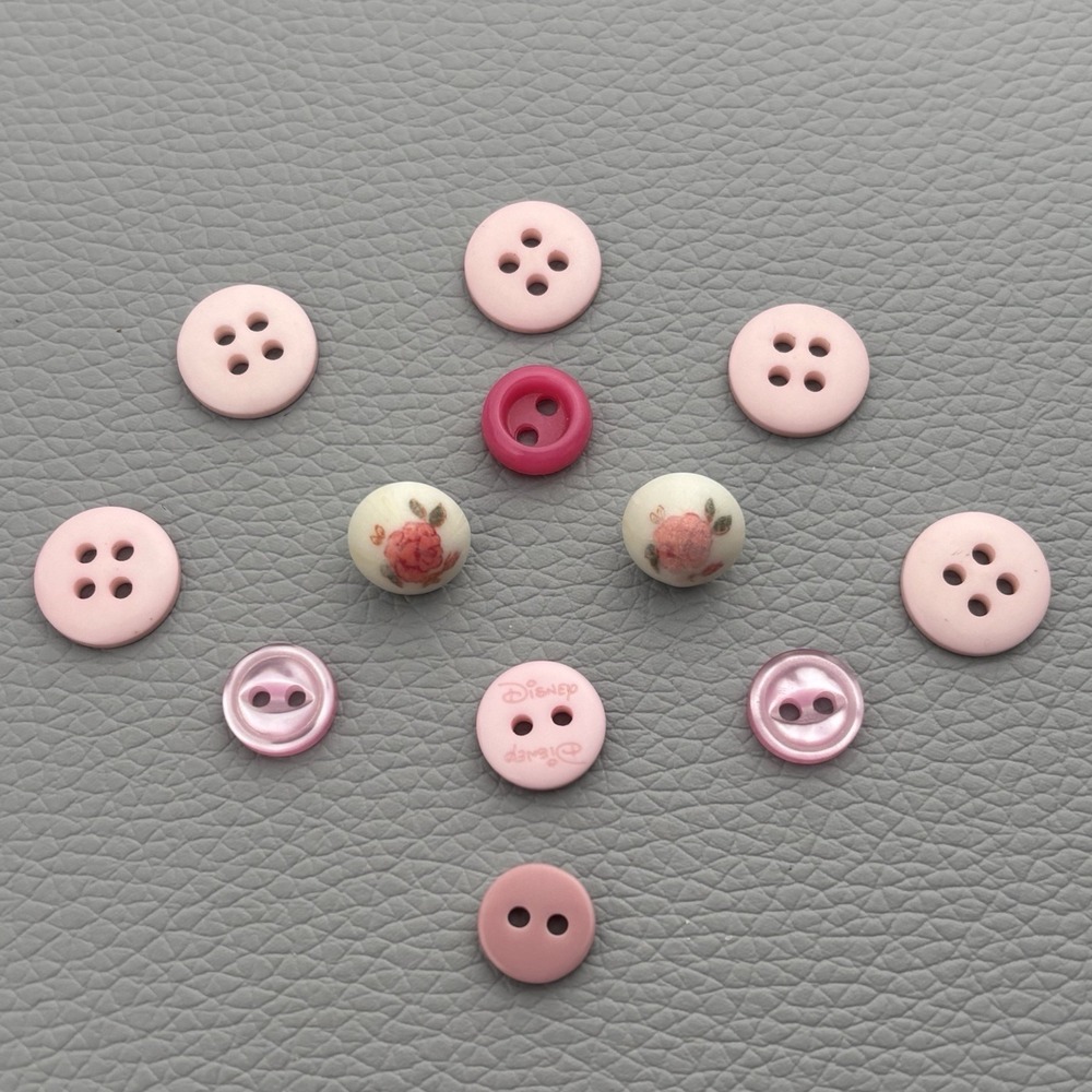 Vintage Rare Tiny Pink Button Lot . Features 1 Pink Disney & 2 Flower‎ Printed